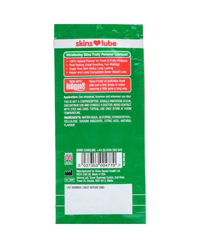 SKINS - LUBRIFIANT FRUITÉ À BASE D'EAU PARFUM PASTÈQUE DOSE UNIQUE 5 ML