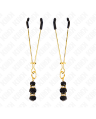 KINK - PINCES À TETON FINES OR AVEC 3 BILLES DE VERRE NOIR 7 CM
