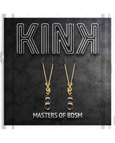 KINK - PINCES À TETON FINES OR AVEC 3 BILLES DE VERRE NOIR 7 CM