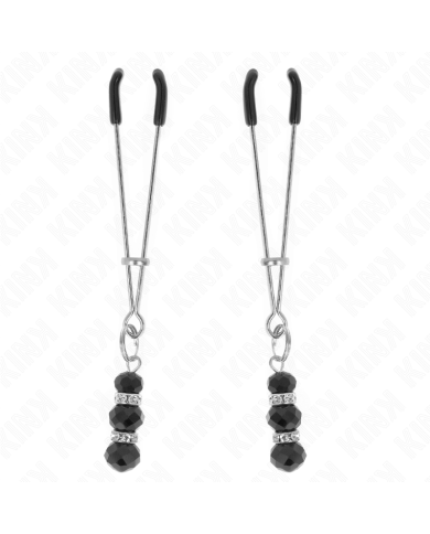 KINK - PINCES À TETON FINES OR AVEC 3 BILLES DE VERRE NOIR 7 CM
