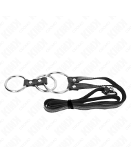 KINK - ANNEAU PÉNIS TRIPLE MÉTAL 3,8 CM À 5 CM AVEC CEINTURE EN CUIR 112 CM