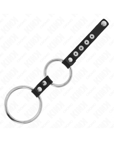 KINK - DOUBLE ANNEAU PÉNIS EN MÉTAL DE 3,8 CM À 5 CM CONNECTÉ AU CUIR