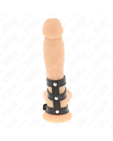 KINK - ANNEAU PÉNIS EN CUIR TRIPLE AVEC FERMETURE À PRESSION