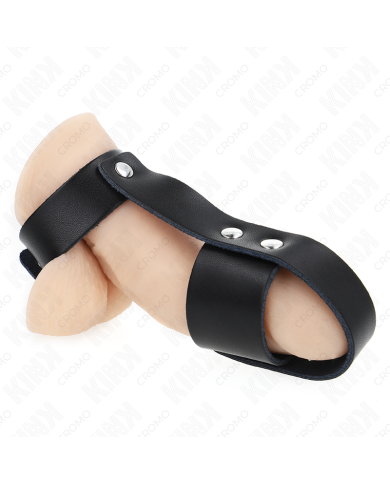 KINK - ANNEAU DE CAGE À PÉNIS EN CUIR AVEC SÉPARATEUR DE BALLES RÉGLABLE
