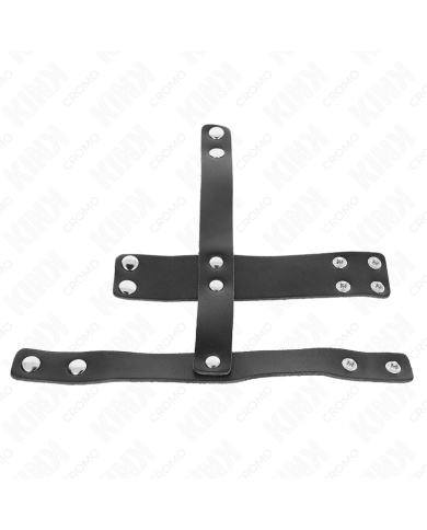KINK - ANNEAU DE CAGE À PÉNIS EN CUIR AVEC SÉPARATEUR DE BALLES RÉGLABLE