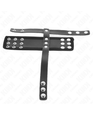 KINK - ANNEAU DE CAGE À PÉNIS EN CUIR AVEC SANGLE RÉGLABLE DE SÉPARATION DES BALLES REVÊTUEUSE