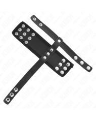 KINK - ANNEAU DE CAGE À PÉNIS EN CUIR AVEC SANGLE RÉGLABLE DE SÉPARATION DES BALLES REVÊTUEUSE