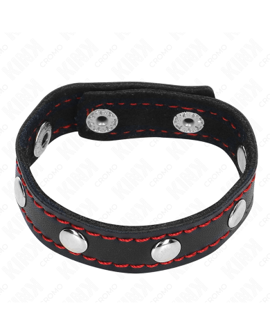 KINK - ANNEAU PÉNIS EN CUIR AVEC FERMETURE À PRESSION DOUBLURE ROUGE 21 X 1,5 CM