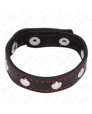 KINK - ANNEAU PÉNIS EN CUIR AVEC FERMETURE À PRESSION DOUBLURE ROUGE 21 X 1,5 CM