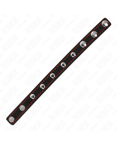KINK - ANNEAU PÉNIS EN CUIR AVEC FERMETURE À PRESSION DOUBLURE ROUGE 21 X 1,5 CM