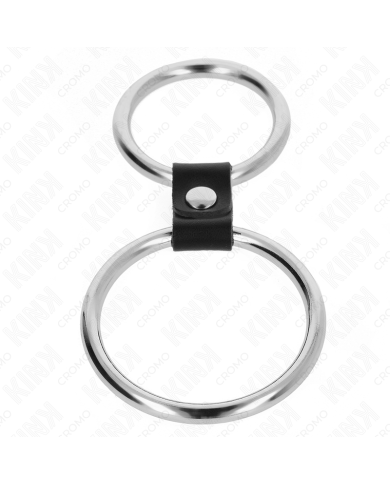 KINK - DOUBLE ANNEAU PÉNIS EN MÉTAL DE 3,7 CM À 5 CM RELIE PAR SANGLE EN CUIR MODÈLE 1