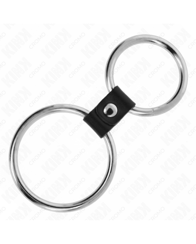 KINK - DOUBLE ANNEAU PÉNIS EN MÉTAL DE 3,7 CM À 5 CM RELIE PAR SANGLE EN CUIR MODÈLE 1