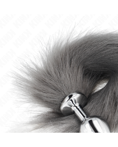 KINK - PLUG ANAL TAILLE M 8 X 3,5 CM AVEC QUEUE SYNTHÉTIQUE 40 CM GRIS ET BLANC