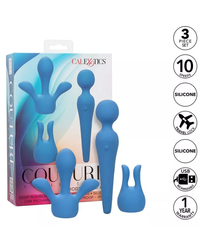 CALEXOTICS - COUTURE KIT VIBRATEUR WAND 10 VIBRATIONS BLEU