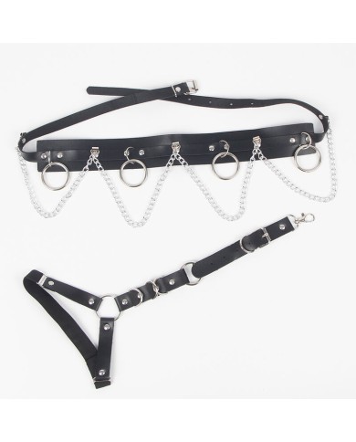 SUBBLIME - HARNAIS CEINTURE ET JARRETIÈRES AVEC ANNEAUX ET CHAÎNE DÉTAIL TAILLE UNIQUE