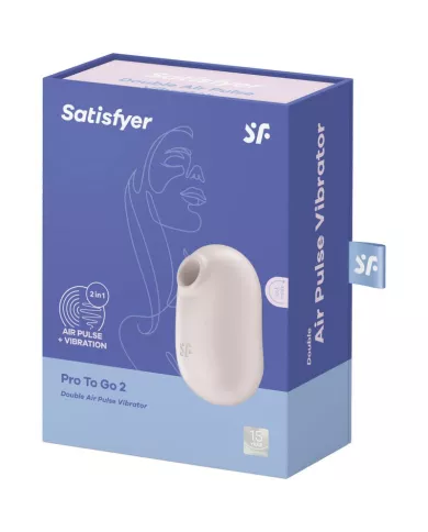 SATISFYER - STIMULATEUR ET VIBRATEUR DOUBLE AIR PULSE PRO TO GO 2 BEIGE