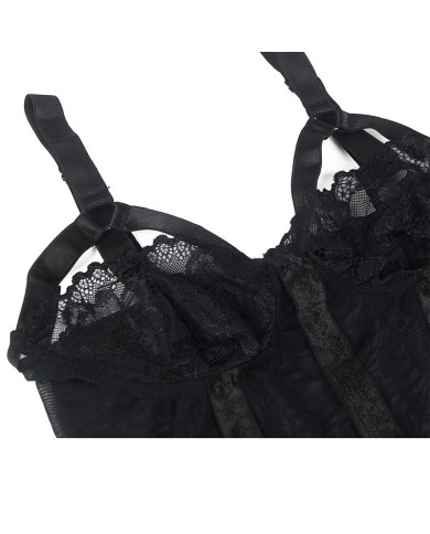 SUBBLIME - TEDDY AVEC JARRETIÈRE DÉTAIL POITRINE NOIR S/M