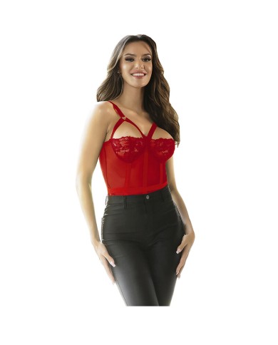 SUBBLIME - TEDDY AVEC JARRETIÈRE DÉTAIL POITRINE ROUGE S/M