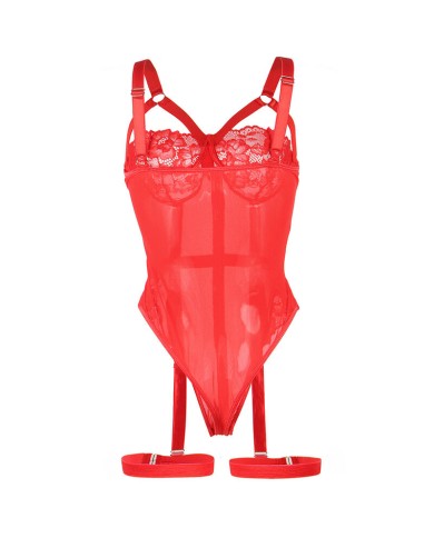 SUBBLIME - TEDDY AVEC JARRETIÈRE DÉTAIL POITRINE ROUGE S/M