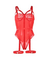 SUBBLIME - TEDDY AVEC JARRETIÈRE DÉTAIL POITRINE ROUGE S/M