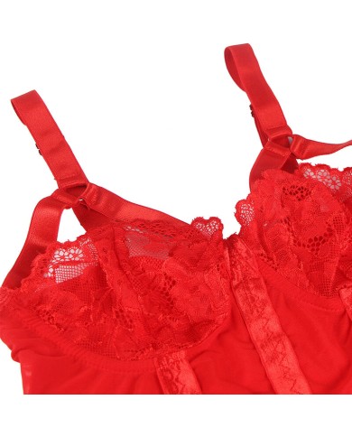 SUBBLIME - TEDDY AVEC JARRETIÈRE DÉTAIL POITRINE ROUGE S/M