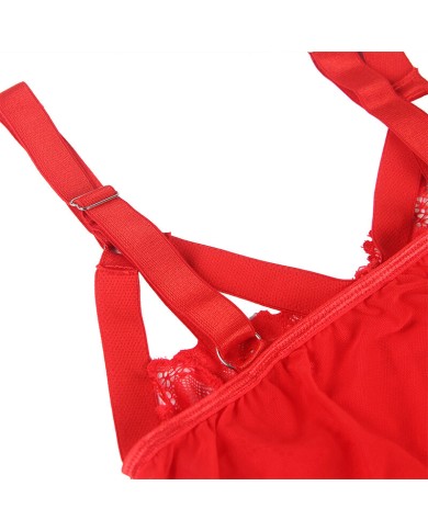 SUBBLIME - TEDDY AVEC JARRETIÈRE DÉTAIL POITRINE ROUGE S/M
