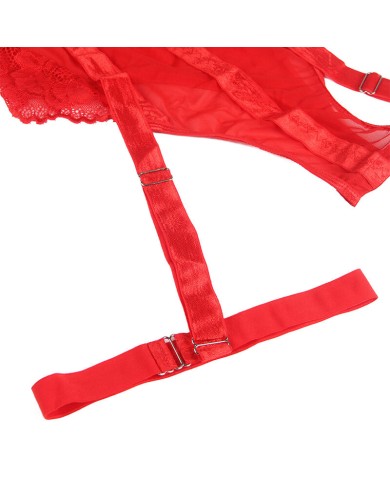 SUBBLIME - TEDDY AVEC JARRETIÈRE DÉTAIL POITRINE ROUGE S/M