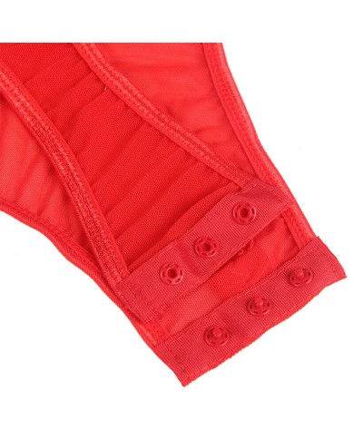SUBBLIME - TEDDY AVEC JARRETIÈRE DÉTAIL POITRINE ROUGE S/M