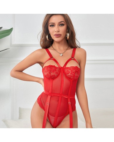 SUBBLIME - TEDDY AVEC JARRETIÈRE DÉTAIL POITRINE ROUGE S/M