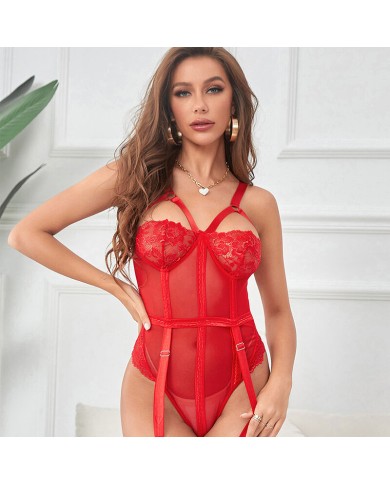 SUBBLIME - TEDDY AVEC JARRETIÈRE DÉTAIL POITRINE ROUGE S/M