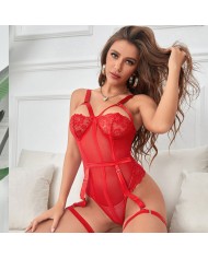 SUBBLIME - TEDDY AVEC JARRETIÈRE DÉTAIL POITRINE ROUGE S/M
