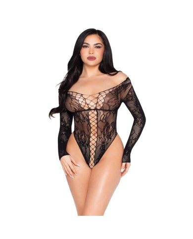 LEG AVENUE - 89370 TEDDY EN RÉSILLE ET DENTELLE NOIR - TAILLE UNIQUE