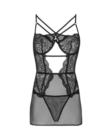 LIVCO CORSETTI FASHION - BARIRIN LC 90633 CHEMISE + CULOTTE NOIR L/XL