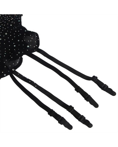 SUBBLIME - 952174 BODYSTOCKING RESILLE AVEC GANTS ET DIAMANTS NOIR TAILLE UNIQUE