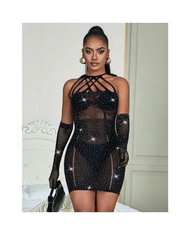 SUBBLIME - 952235 ROBE RÉSEILLE AVEC STRASS NOIR TAILLE UNIQUE