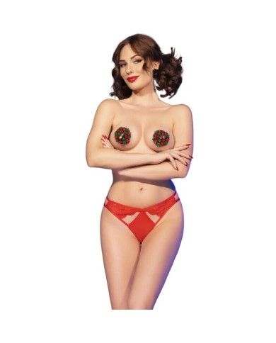 CHILIROSE - CR 4839 ENSEMBLE DE NOËL CACHE-TÉTONS + CULOTTE ROUGE L/XL