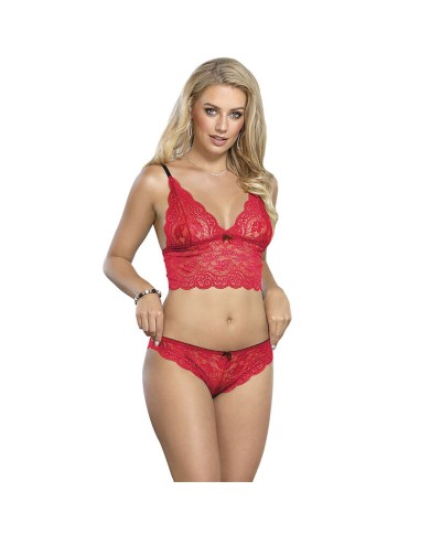 SUBBLIME - 953898 CHEMISIER DE NUIT EN SOIE ET DENTELLE + CULOTTE ROUGE S/M