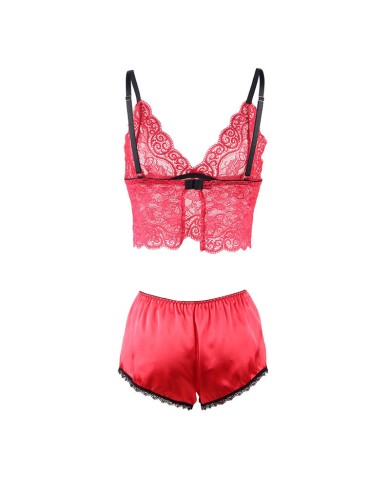 SUBBLIME - 953898 CHEMISIER DE NUIT EN SOIE ET DENTELLE + CULOTTE ROUGE S/M