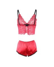 SUBBLIME - 953898 CHEMISIER DE NUIT EN SOIE ET DENTELLE + CULOTTE ROUGE S/M