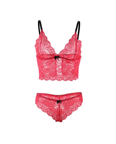 SUBBLIME - 953898 CHEMISIER DE NUIT EN SOIE ET DENTELLE + CULOTTE ROUGE S/M