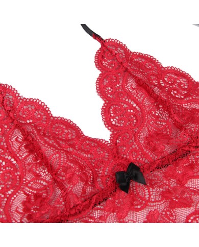 SUBBLIME - 953898 CHEMISIER DE NUIT EN SOIE ET DENTELLE + CULOTTE ROUGE S/M
