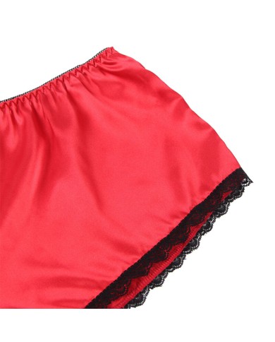 SUBBLIME - 953898 CHEMISIER DE NUIT EN SOIE ET DENTELLE + CULOTTE ROUGE S/M