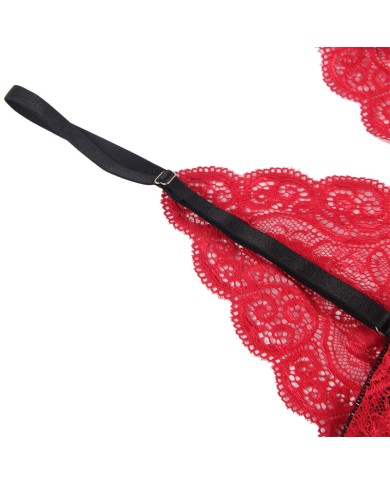 SUBBLIME - 953898 CHEMISIER DE NUIT EN SOIE ET DENTELLE + CULOTTE ROUGE S/M