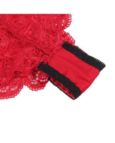 SUBBLIME - 953898 CHEMISIER DE NUIT EN SOIE ET DENTELLE + CULOTTE ROUGE S/M