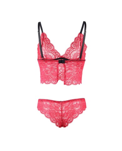 SUBBLIME - 953904 CHEMISIER DE NUIT EN SOIE ET DENTELLE + CULOTTE ROUGE L/XL