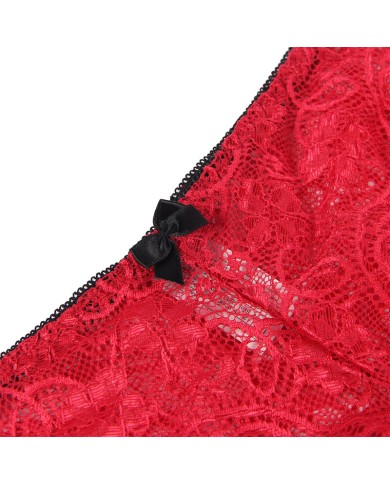 SUBBLIME - 953904 CHEMISIER DE NUIT EN SOIE ET DENTELLE + CULOTTE ROUGE L/XL