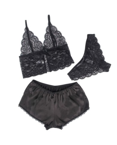 SUBBLIME - 953911 CHEMISIER DE NUIT EN SOIE ET DENTELLE + CULOTTE NOIRE S/M