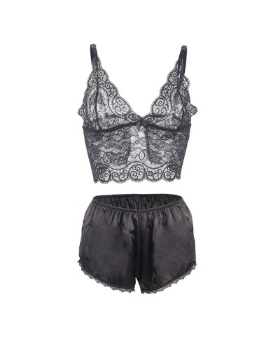 SUBBLIME - 953911 CHEMISIER DE NUIT EN SOIE ET DENTELLE + CULOTTE NOIRE S/M