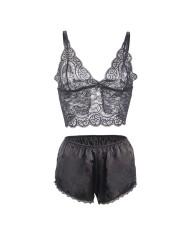 SUBBLIME - 953911 CHEMISIER DE NUIT EN SOIE ET DENTELLE + CULOTTE NOIRE S/M