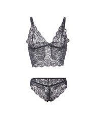 SUBBLIME - 953911 CHEMISIER DE NUIT EN SOIE ET DENTELLE + CULOTTE NOIRE S/M